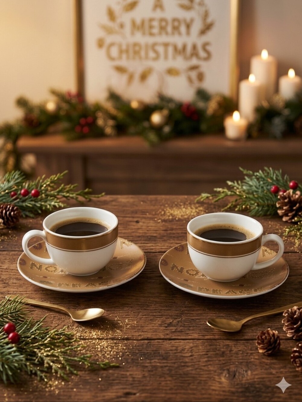 Starbucks Espresso Demitasse Cup & Saucer Set Of 2 Holiday Theme White Gold
